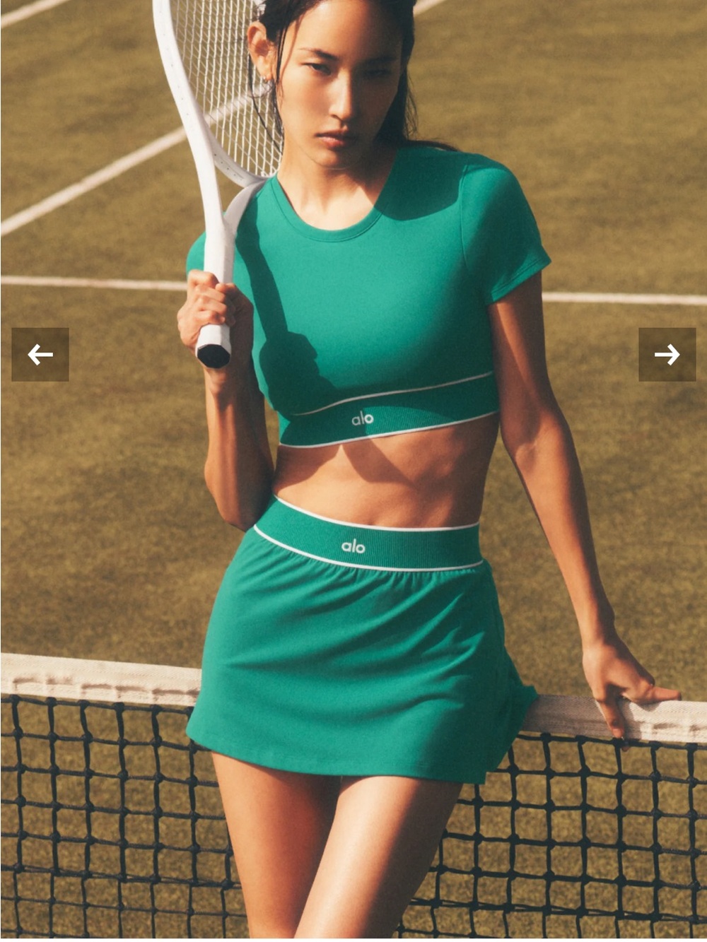 ALO Yoga Softsculpt Amp It Up Tennis Skirt Emerald Isle Medium NWT Mini Skort